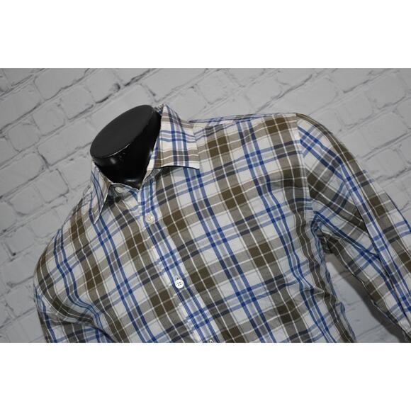 Boss Hugo Boss Dress Shirt Mens Size XL Regular Fit Brown Blue Plaids Cotton - Picture 7 of 7